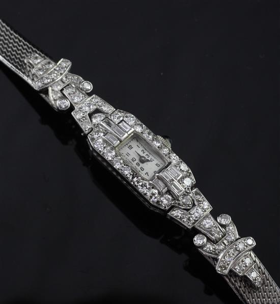 A ladys Art Deco style platinum and diamond cocktail watch,